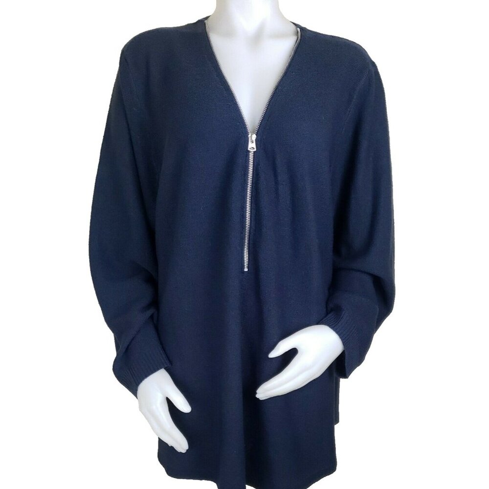 Zip Around Sweater Womens Large 20 City Chic Zip Trim Pullover Blue Top Jumper